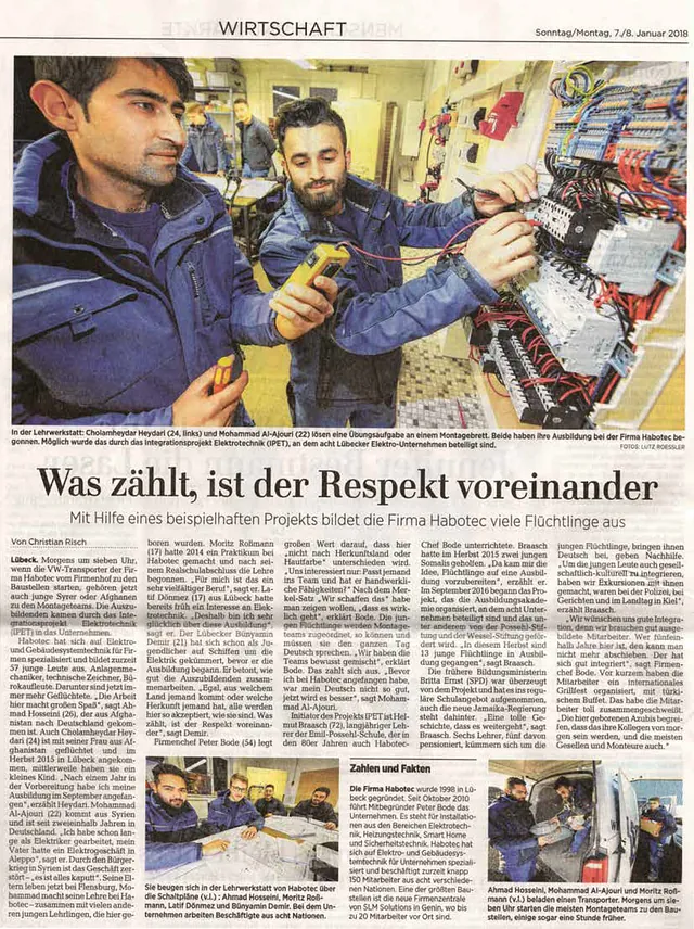 Habotec, Habotec GmbH, Masselbett 4, 23569 Lübeck, Elektrotechnik, Heizung, Smart Home, Sicherheitstechnik, Ansprechpartner, zuverlässig, Professionalität, Termintreue, ausgebildete Mitarbeiter, Kundenbindung, überzeugende Leistung, Beratung, Planung, Projektierung, Ausführung, Service und Wartung, Qualität, Verlässlichkeit, Kompetenz, Flexibilität, zufriedene Kunden, Unternehmen